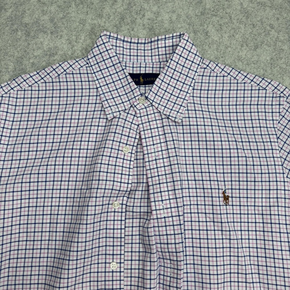 Ralph Lauren Shirt Mens Medium White Pink Blue Check Button Down Long Sleeve